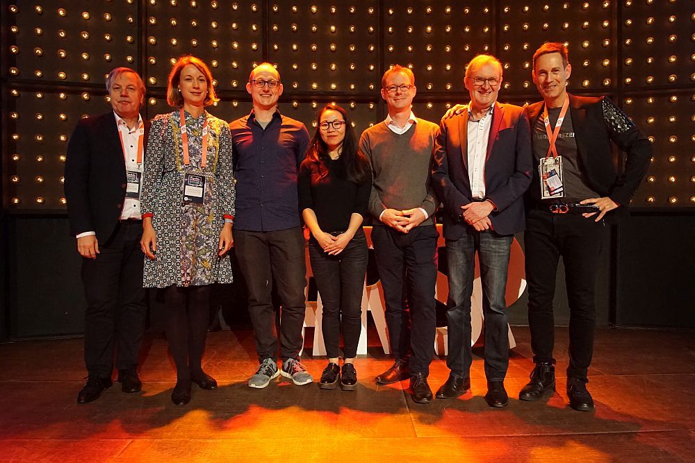 Startup Stage Logistics & Mobility: Philipp Thyben (Pulpo WMS), Miriam Kröger (Next Logistics Accelerator/Jury), Kingsly Kongnyuh Kwalar (Optimiz), Michael Hötte (Sirum), Jakob Muus (Tracks), Niels Wiecker (BWVI/Jury) und Maurice Kügler (High-Tech Gründerfonds/Jury).